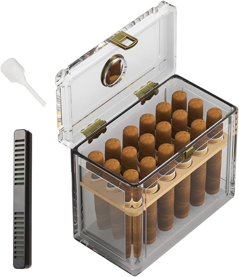TISFA Acrylic Cigar Humidor with Humidifier and Hygrometer, Desktop Cigar Case Box with Spanish Cedar Cigar Tray That can Hold About 18-50 Cigars - Image 1